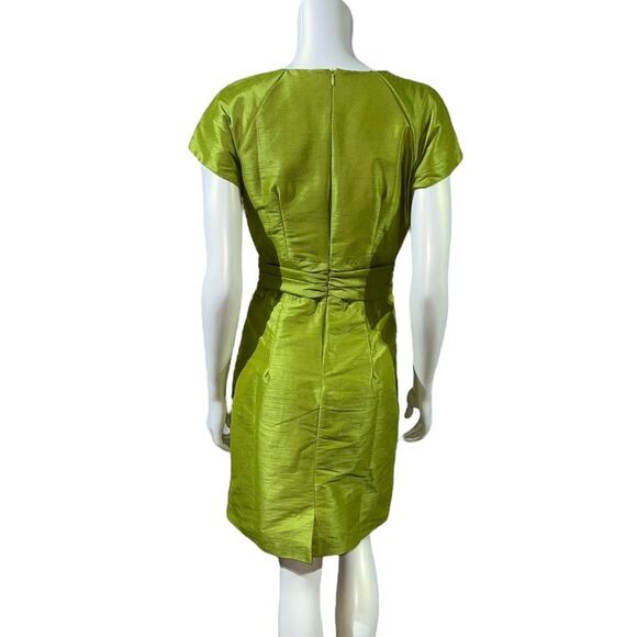 1950s Vintage Lime Green Silk Shantung Cocktail Dress Custom w/ Pockets Size 4-6 - Picture 4 of 10